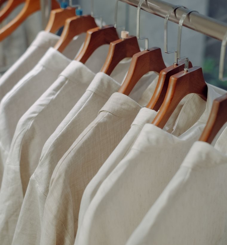 Knitwear from the autumn collection folded on a table